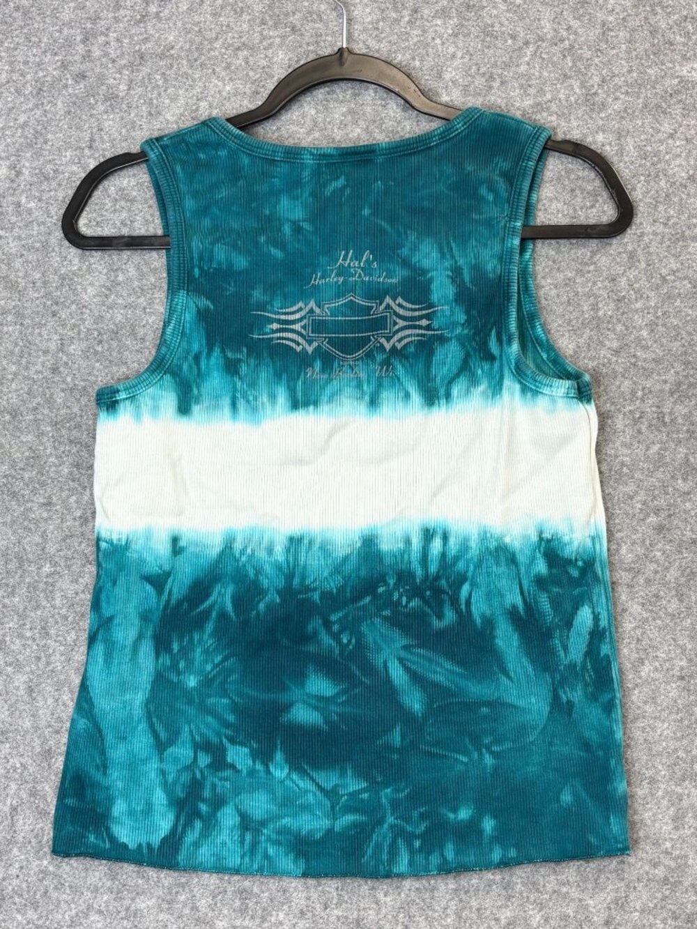 Harley-Davidson Womens Medium Tank Top Teal White Tie-Dye Ribbed Hals New Berlin - Picture 5 of 8